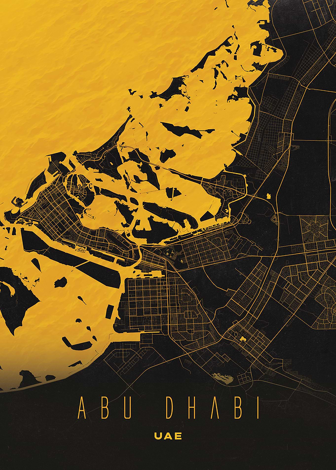 Abu Dhabi City Map Artwork - Modern Minimalist Street Map of Abu Dhabi's Iconic Urban Landscape