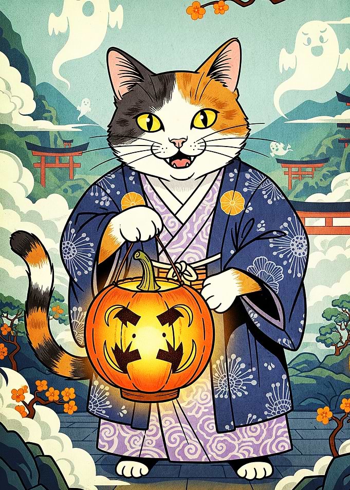 Cat Kimono Pumpkin Lantern