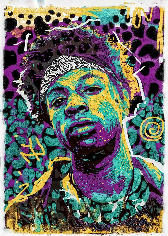 Colorful Portrait with Bandana and Patterns
