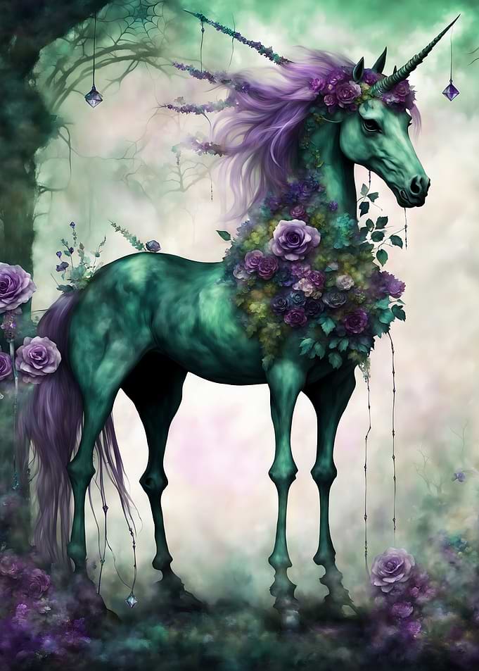 Halloween epic Floral Unicorn in Enchanted Forest
