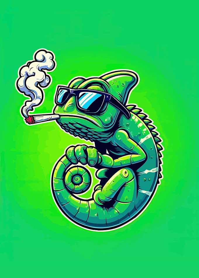 Cool Chameleon Smoking Joint Cartoon