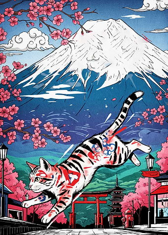 Cat Japanese landscape