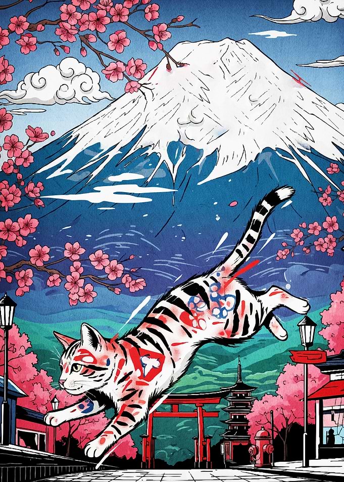 Cat Japanese landscape