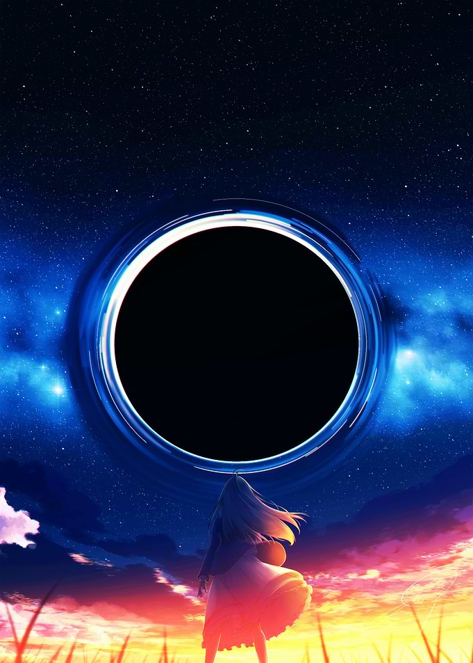Anime Girl Gazing at Black Hole