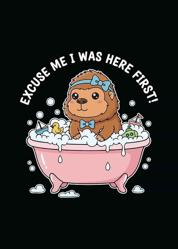 Cute Sasquatch in Bathtub Illustration
