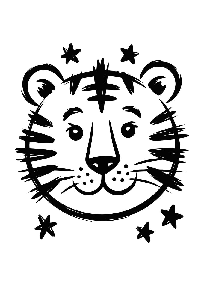 Cute Tiger Face with Stars
