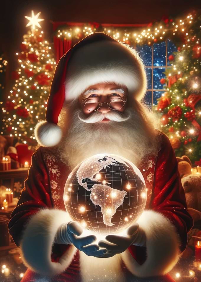 Santa Claus Holding a Glowing Globe