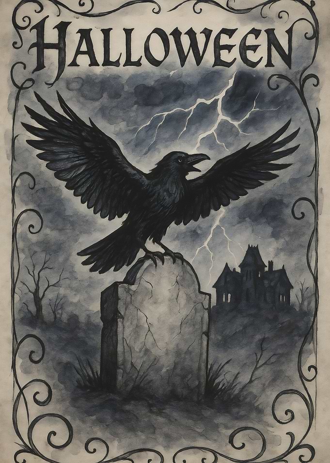 Halloween Raven on Tombstone