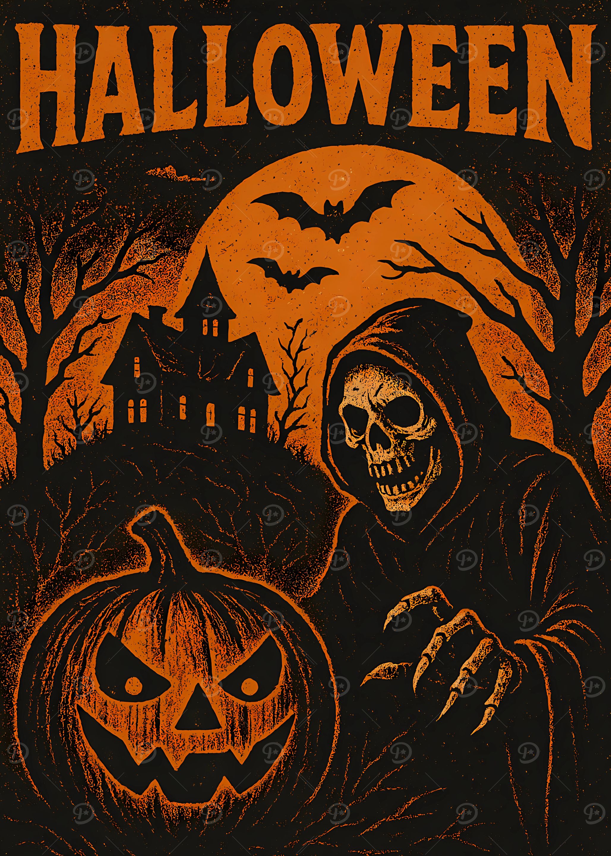 Halloween Grim Reaper and Pumpkin Illustration