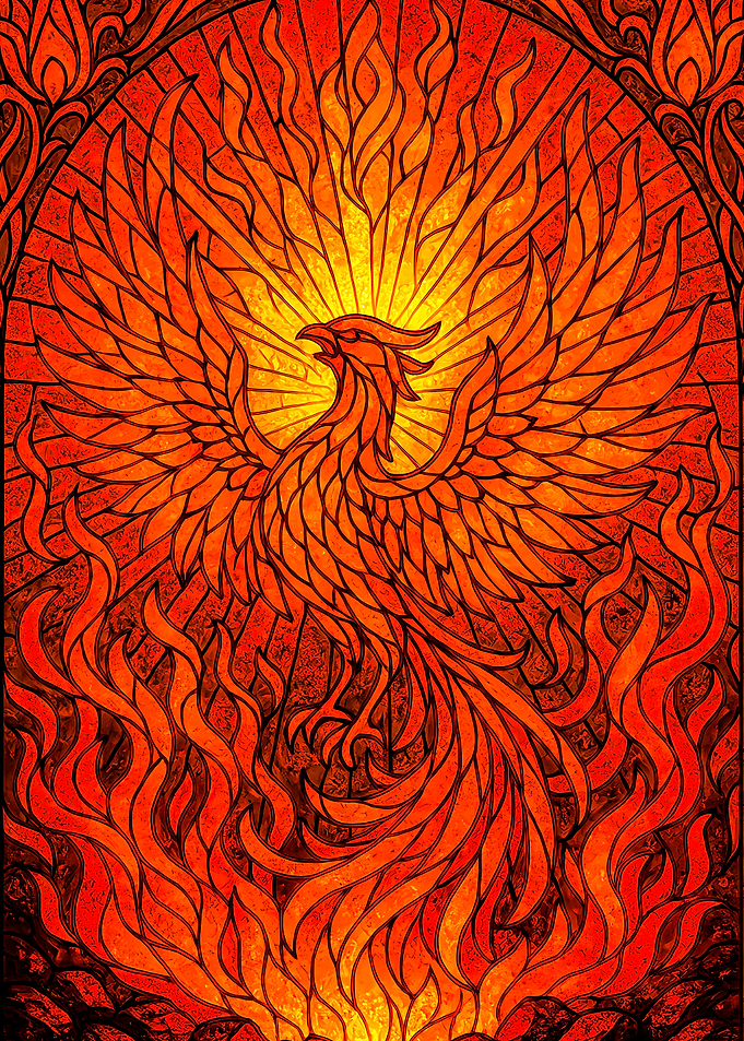 Fiery Phoenix Stained Glass Art
