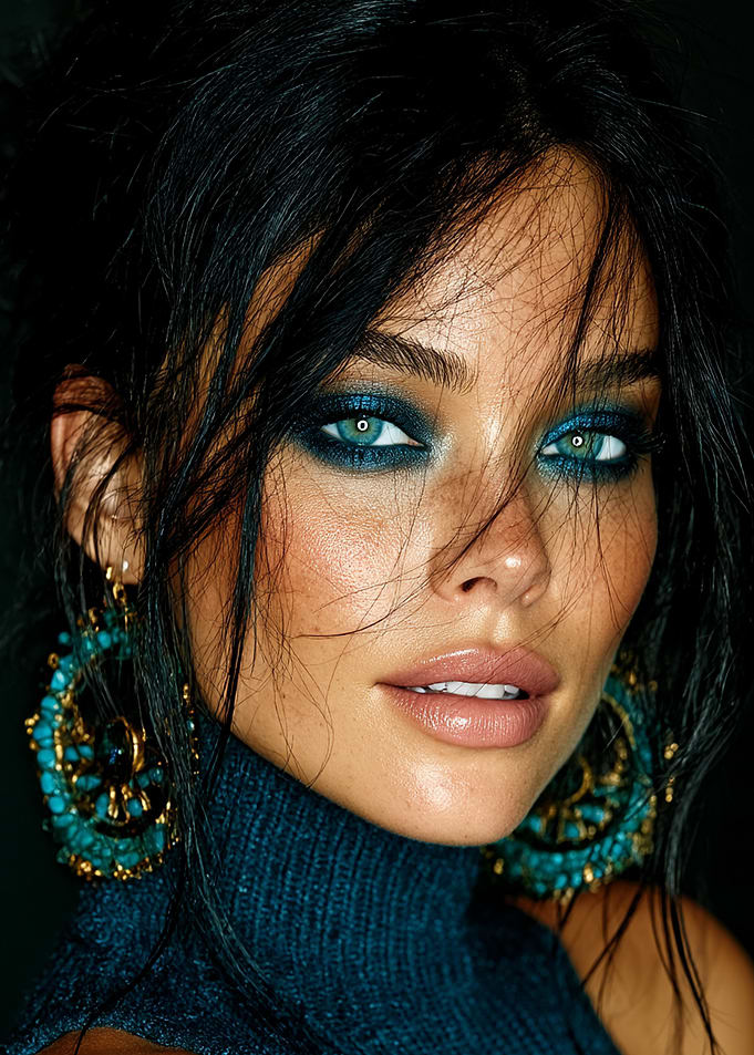 Woman with Turquoise Eyes and Earrings