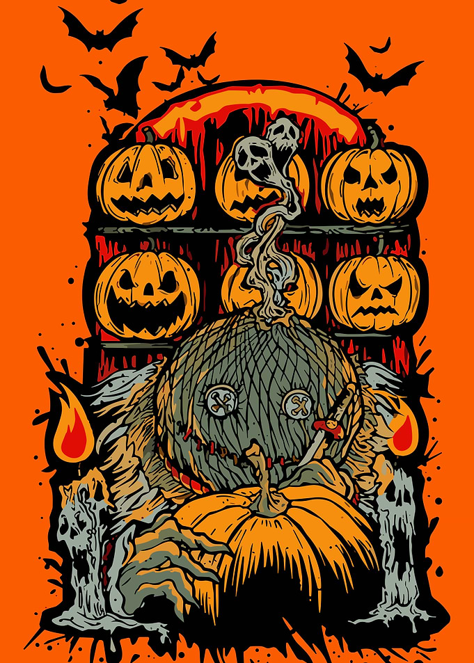 Halloween Pumpkin Patch Scarecrow Illustration