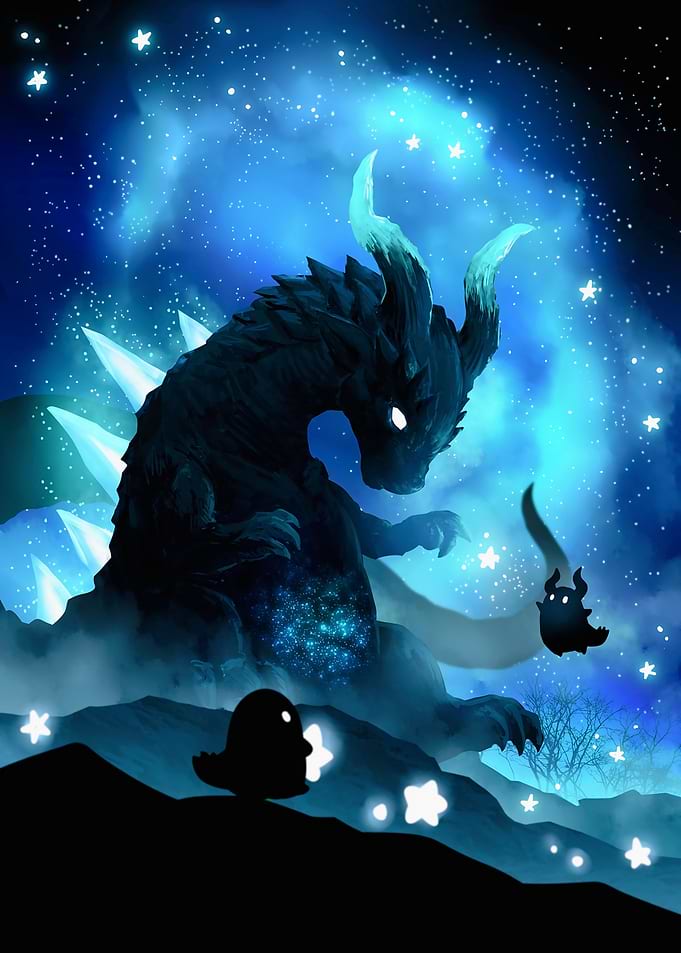 Dragon and Spirits in Starry Night