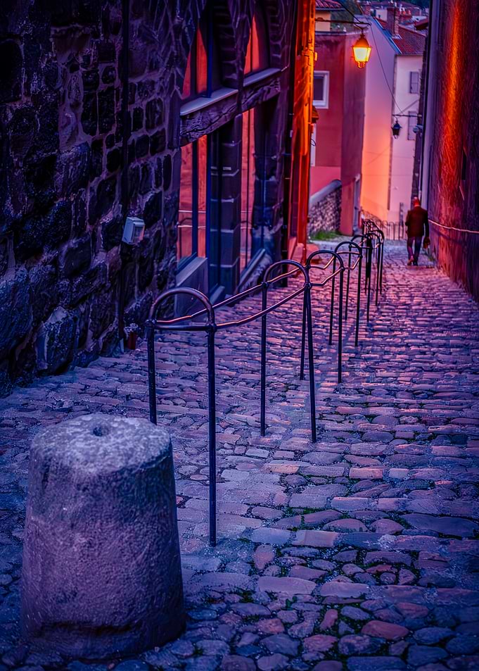 Cobblestone Street at Night