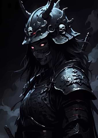 Dark Samurai Warrior with Horned Helmet