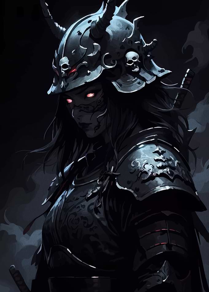Dark Samurai Warrior with Horned Helmet