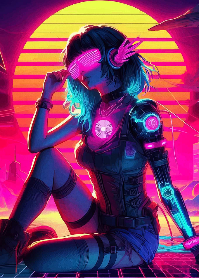 Cyberpunk Girl with Neon Lights