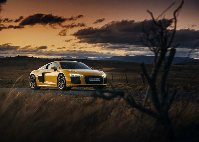 Yellow Audi R8 at Sunset