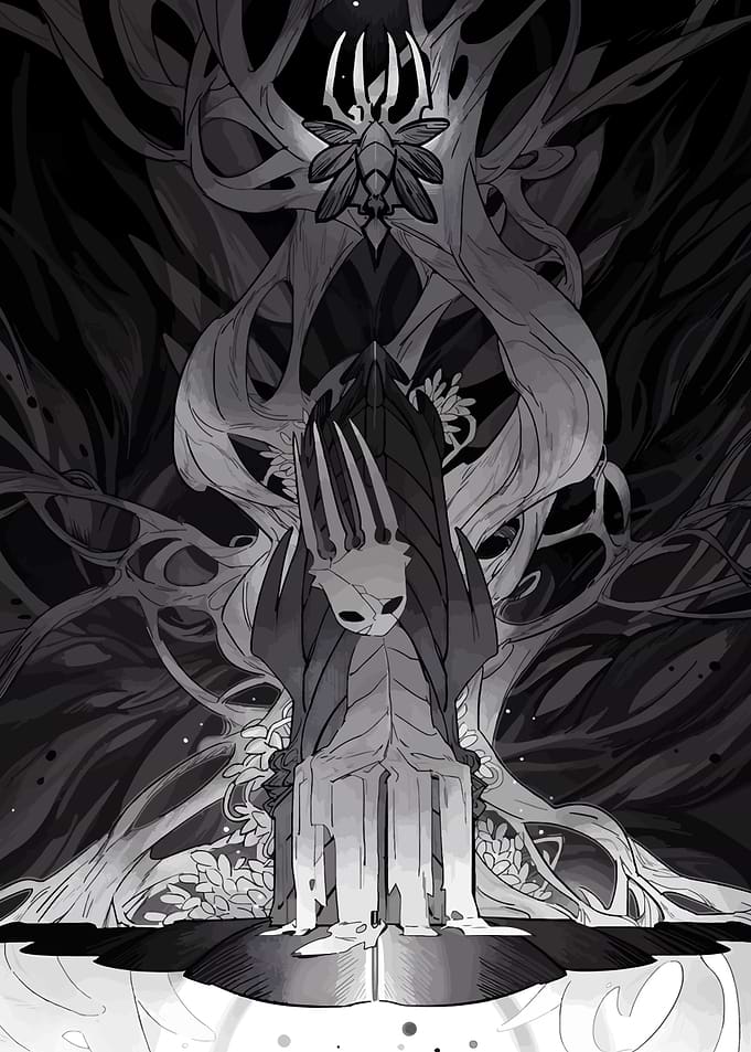 Hollow Knight monochrome digital art
