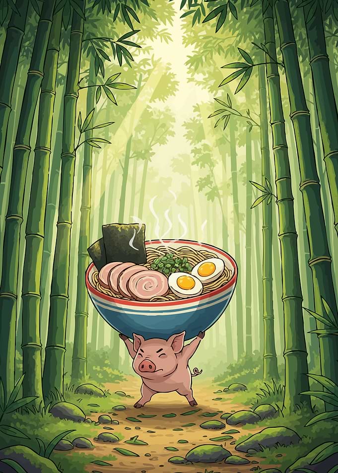 Pig Carrying Ramen Bowl Bamboo