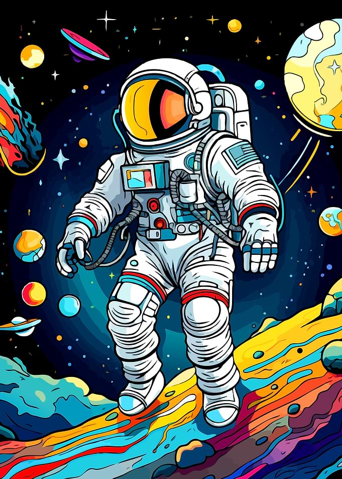Cartoon Astronaut in Space Exploration