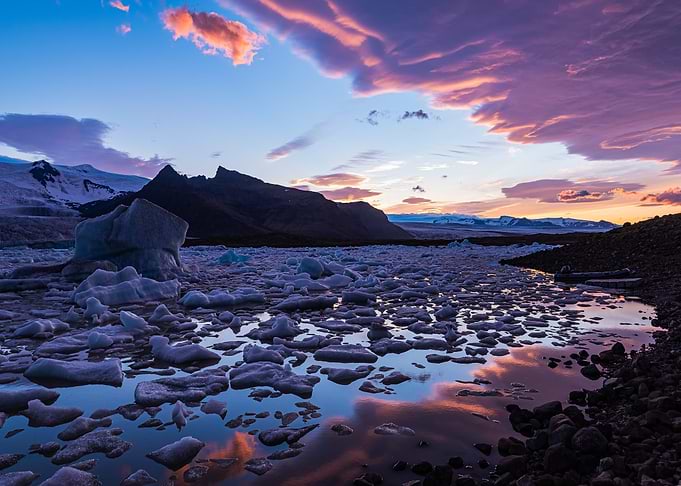 Icelandic Glacier Lagoon at Sunset