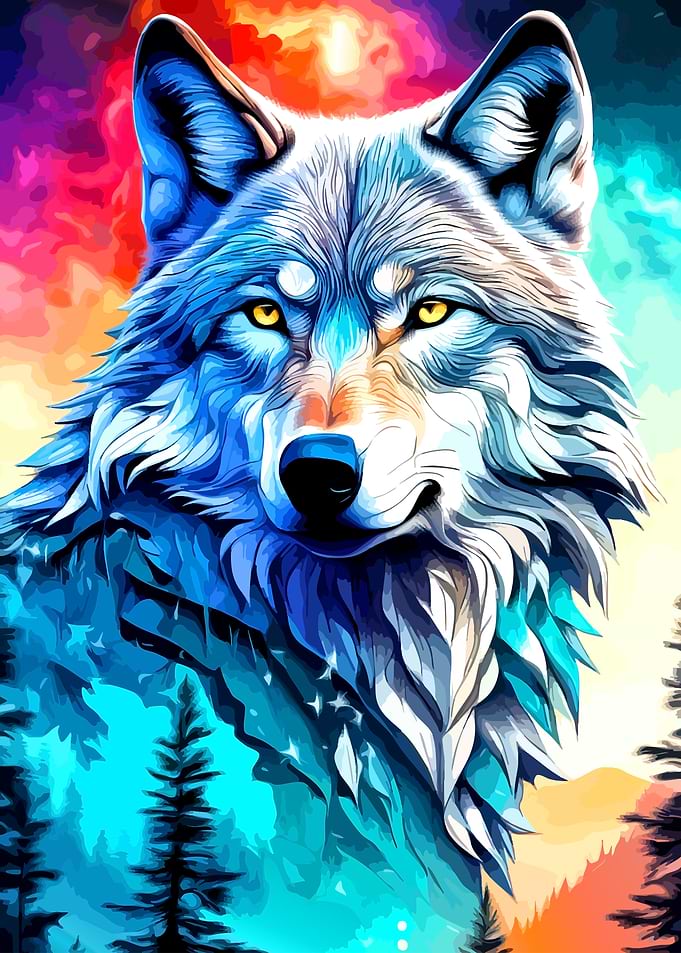 Colorful Wolf Portrait