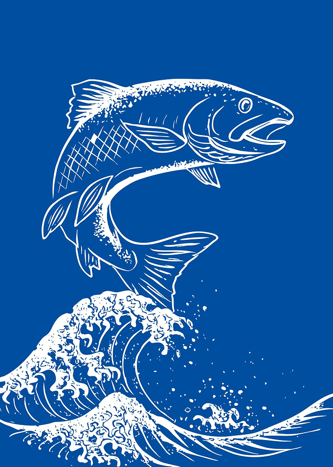 Fish Leaping Over Wave Illustration