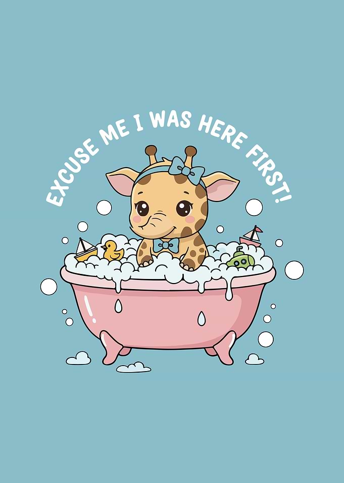 Cute Giraffe in Bathtub Illustration