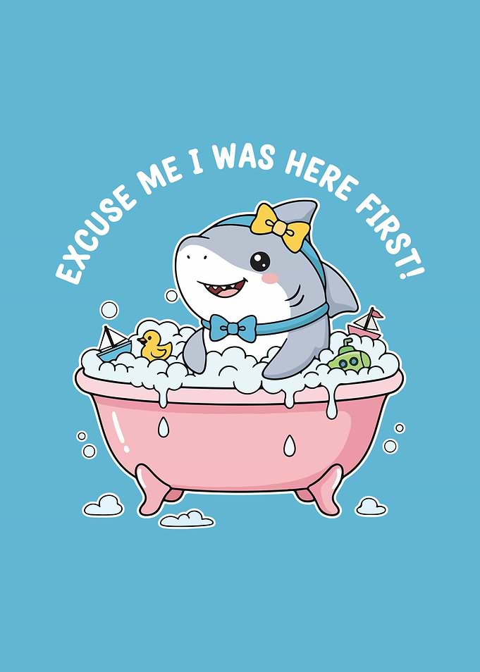 Cute Shark in Bathtub Illustration