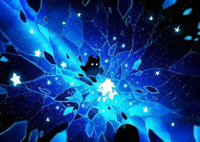 Abstract Starry Night with Silhouette Figure