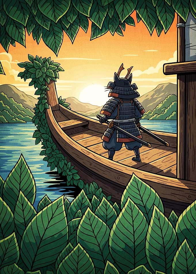 Samurai Cat Boat Sunset
