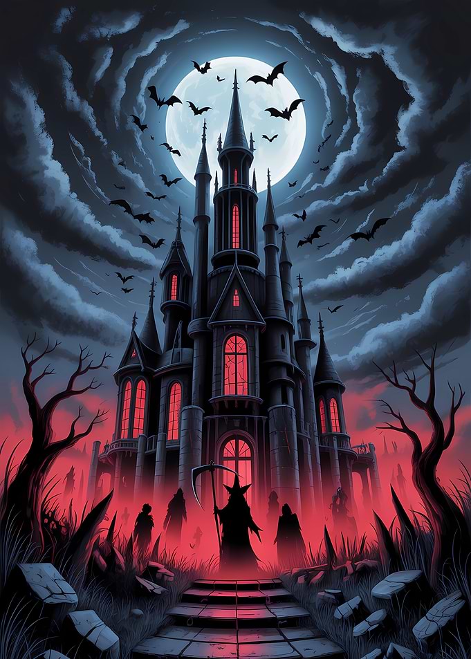 Halloween Castle with Grim Reaper Horror