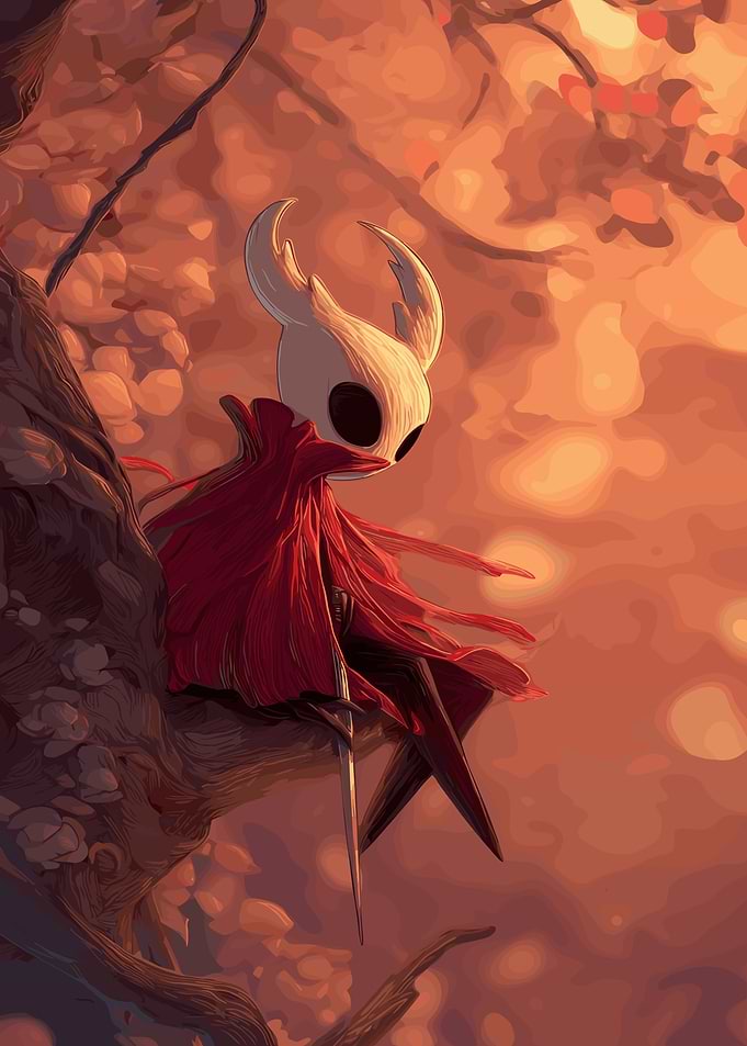 Hornet from Hollow Knight on branch