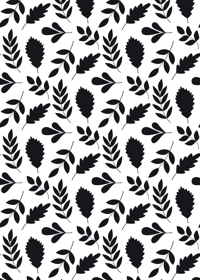 Black Leaves Pattern on White Background