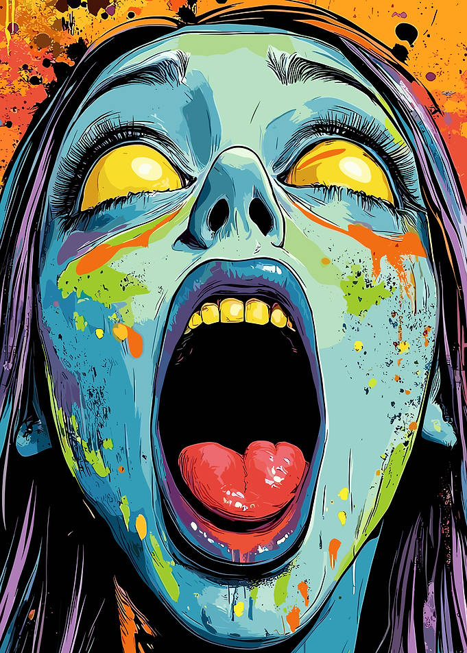 Screaming Woman with Colorful Paint Splatters