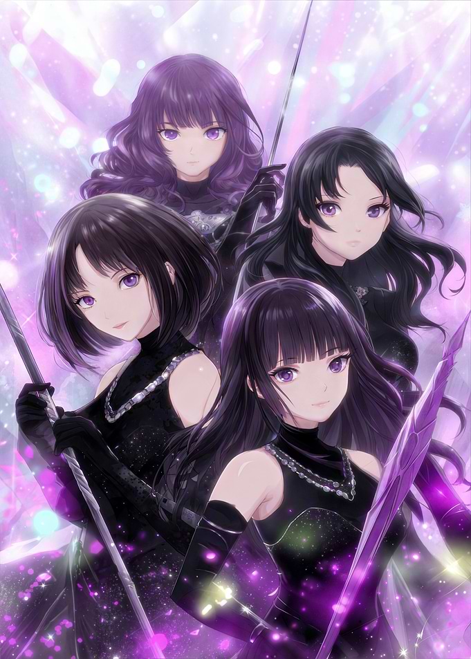 Anime Girls with Swords in Purple Hues