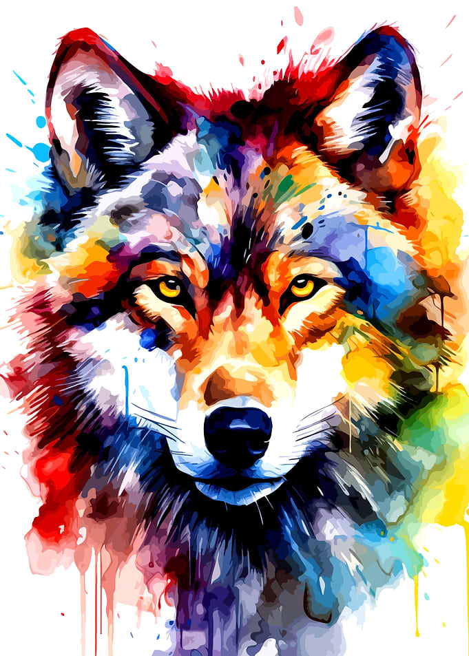 Colorful Watercolor Wolf Portrait