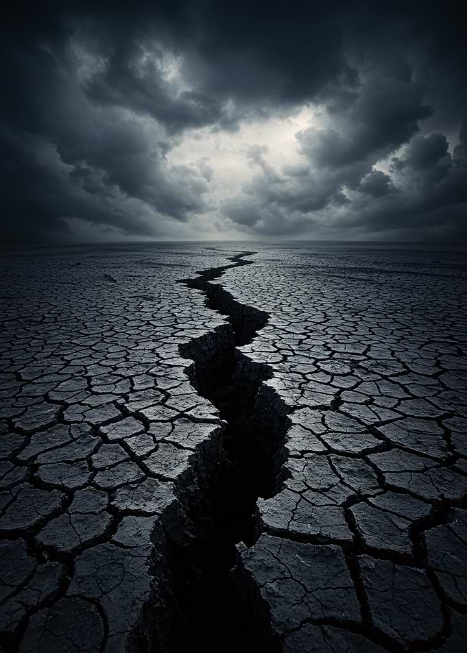 Cracked Earth Under Stormy Sky