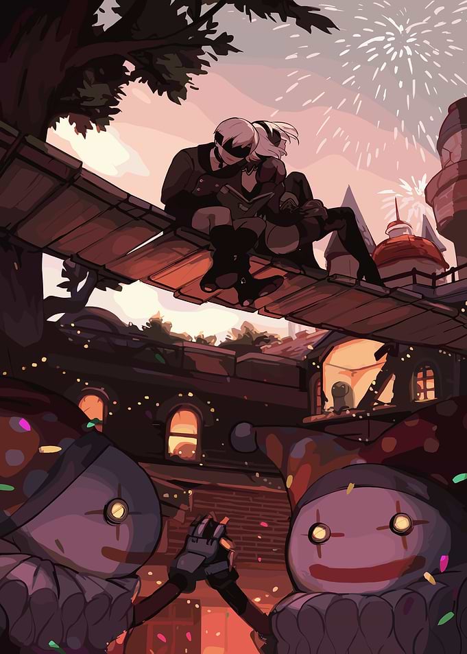 Nier Automata: 2B and 9S Illustration
