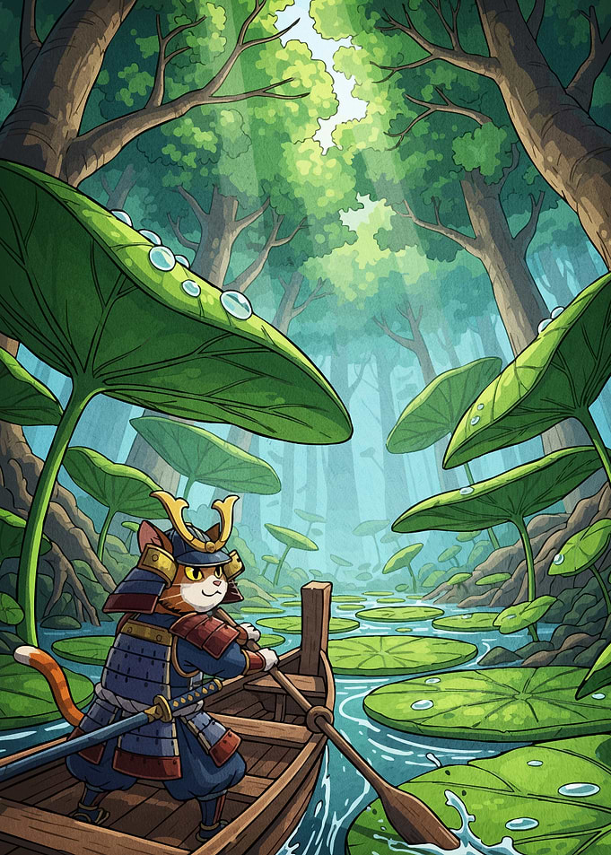 Samurai Cat Lily Pond