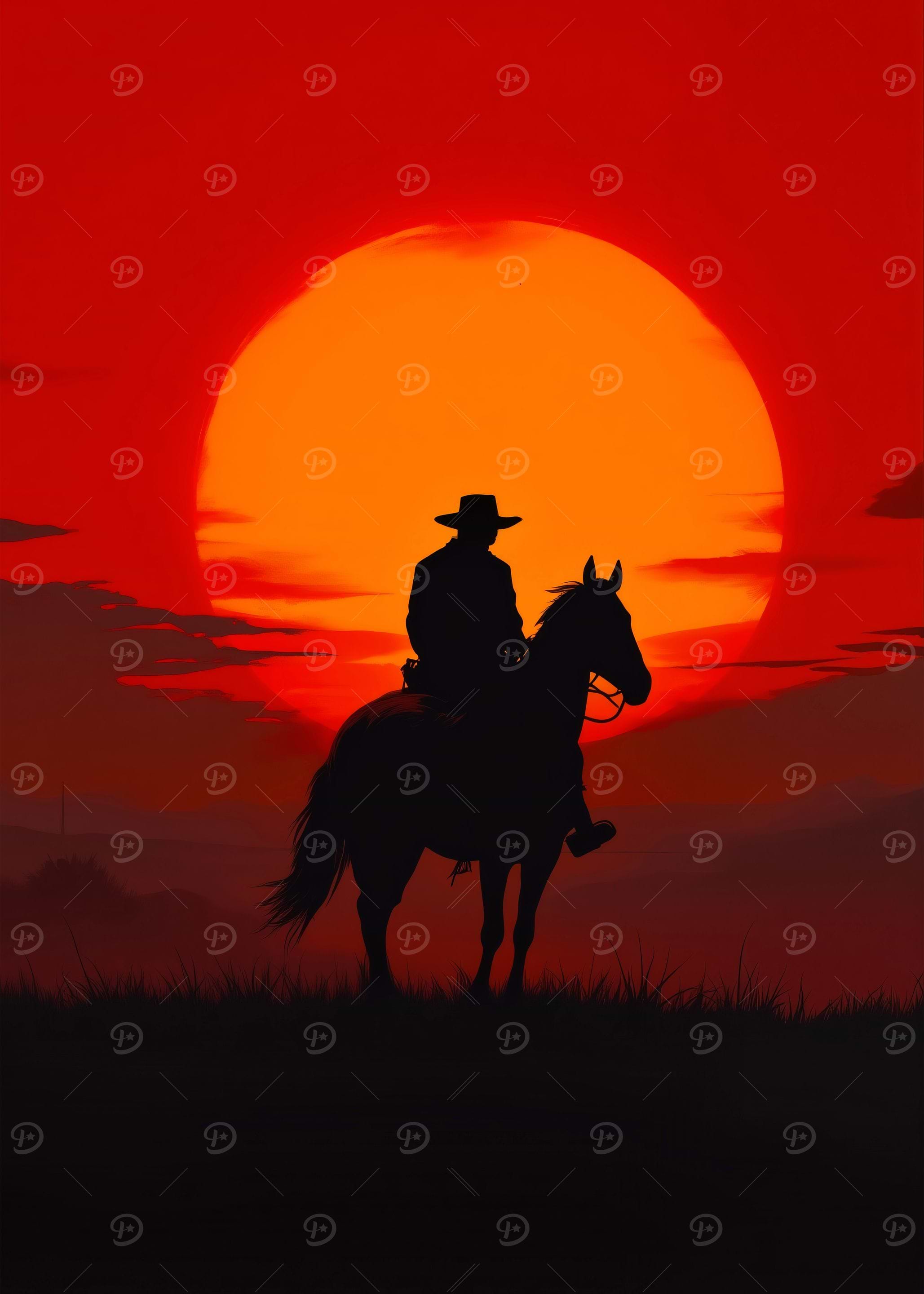 Cowboy Silhouette at Sunset
