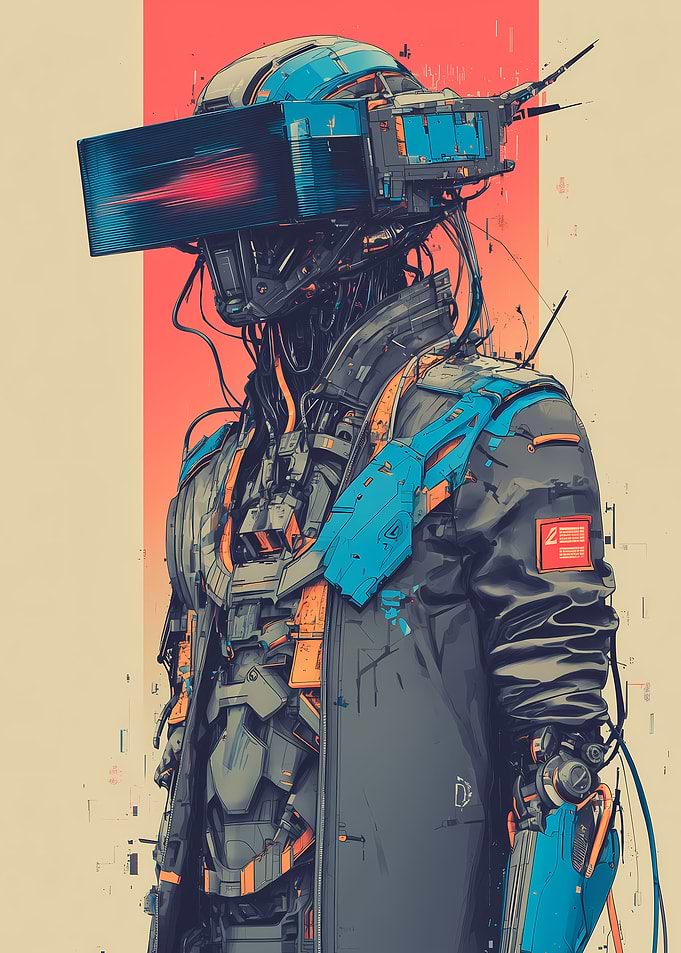 Self Diagnostic V1. - Cyberpunk Robot with VR Headset