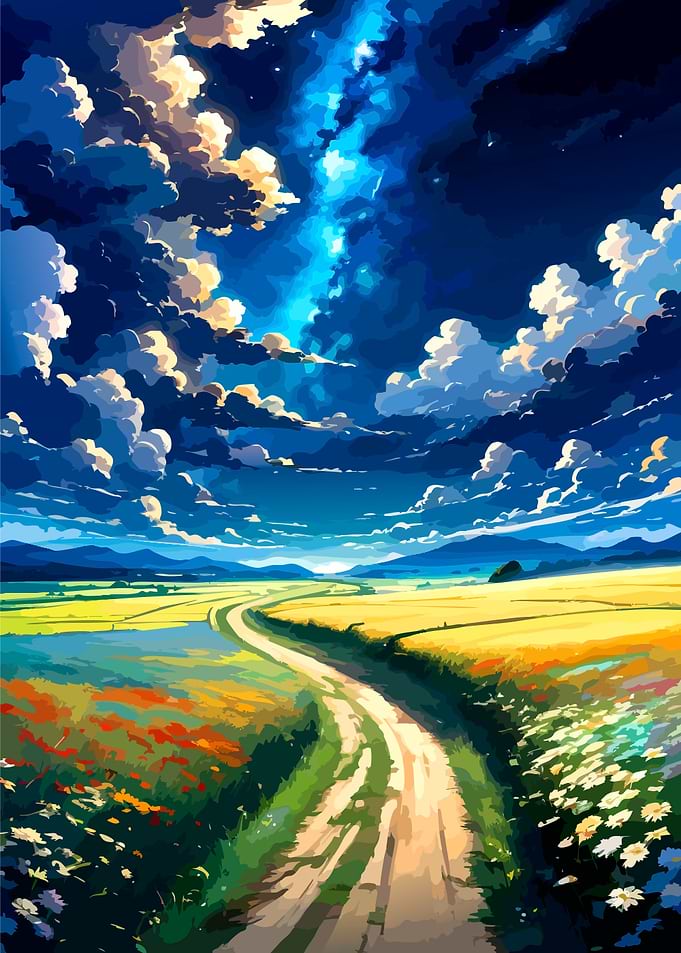 Rural Road Under a Starry Sky