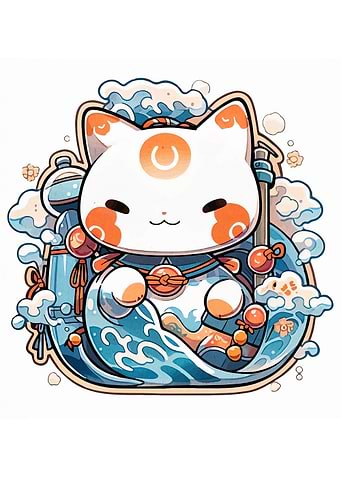 Cute Maneki Neko with Waves