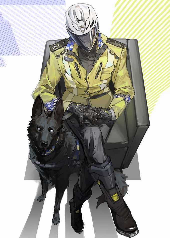 Police Officer and Dog Digital Art