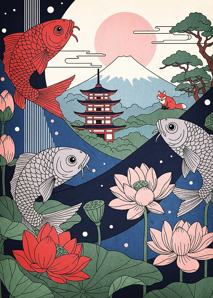 Japanese Landscape Koi Fox