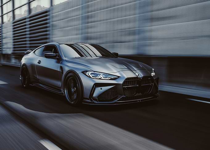 Sleek Gray BMW M4 in Motion