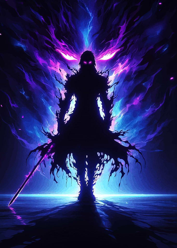 Silhouette Warrior with Glowing Eyes