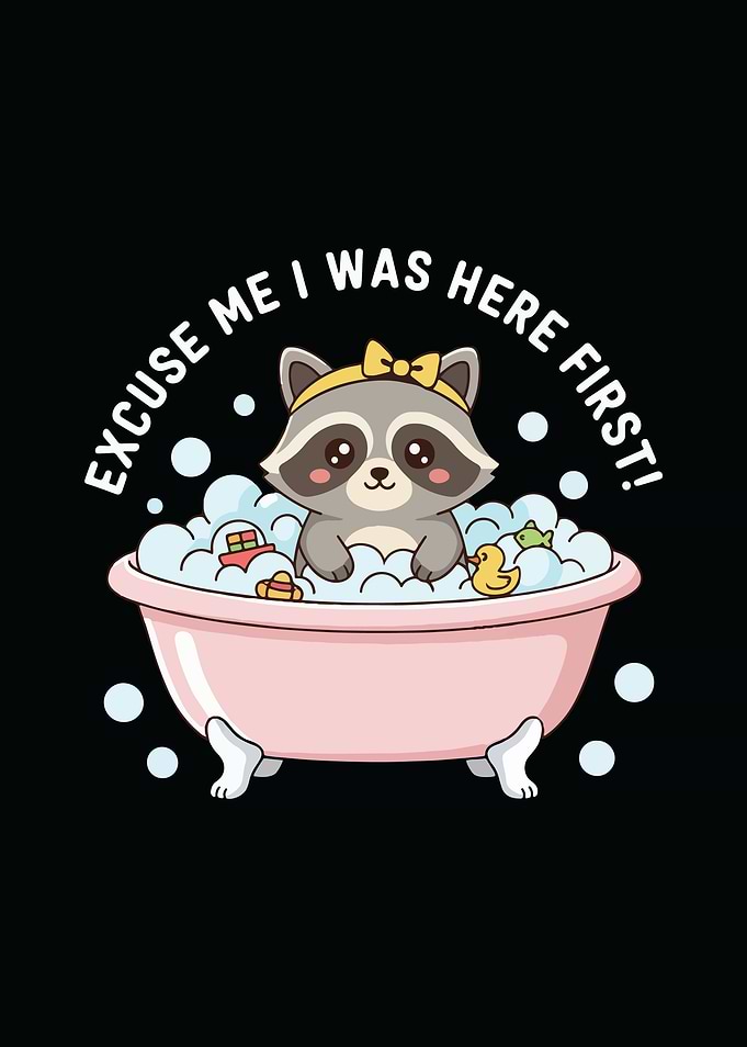 Cute Raccoon in Bathtub Illustration